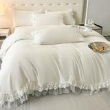 MOOWOO Chic Ruffle Lace Polyester Duvet Cover Set -Girl White Bedding-2 Piece Twin Duvet Cover with Zipper Closure -Ultra Soft and Light Weight (White,Twin) MOOWOO