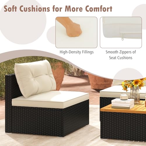 Tangkula 5 Piece Rattan Sofa Set, Patiojoy Outdoor Wicker Furniture Set with Seat & Back Cushions, Square Coffee Table, Patio Sectional Sofa Set for Backyard, Poolside, Garden Tangkula