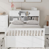 Merax Full Size Modern Captain Platform Bed Frame with Storage Shelves, 4 Drawers & Bookcase Headboard, White Merax