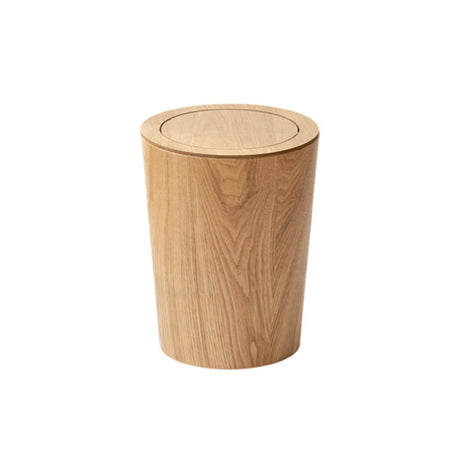 MOOTEK Round Wood Trash Can with Lid, Japanese-Style Natural Wood Garbage Recycling Bin, Wood Waste Bin with Swing Lid, for Bathrooms, Powder Room, Kitchen, Home Office MOOTEK