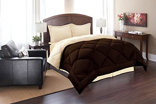 Elegant Comfort All Season Goose Down Alternative Reversible 3-Piece Comforter Set- Available in and Colors, King/Cal King, Brown/Cream Elegant Comfort