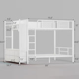Itaar Metal Bunk Bed Full Over Full with Hall Tree, Power Outlet, LED Bunk Bed with 6 Storage Drawers, Bed with 13‘’ Safety Guardrail & Ladders for Kids and Teen, 400lb Weight Capacity, White Itaar