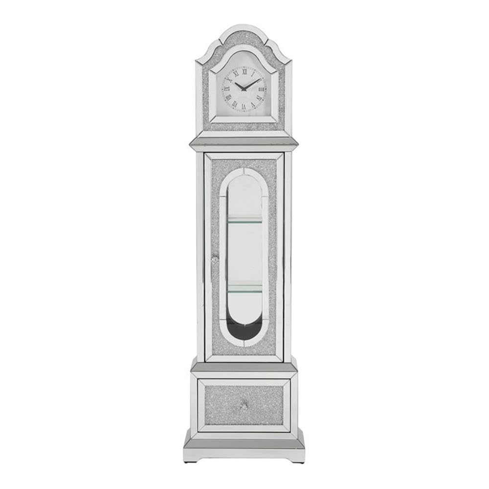 Acme Noralie Wood Frame Grandfather Clock with LED in Mirrored and Faux Diamonds Acme
