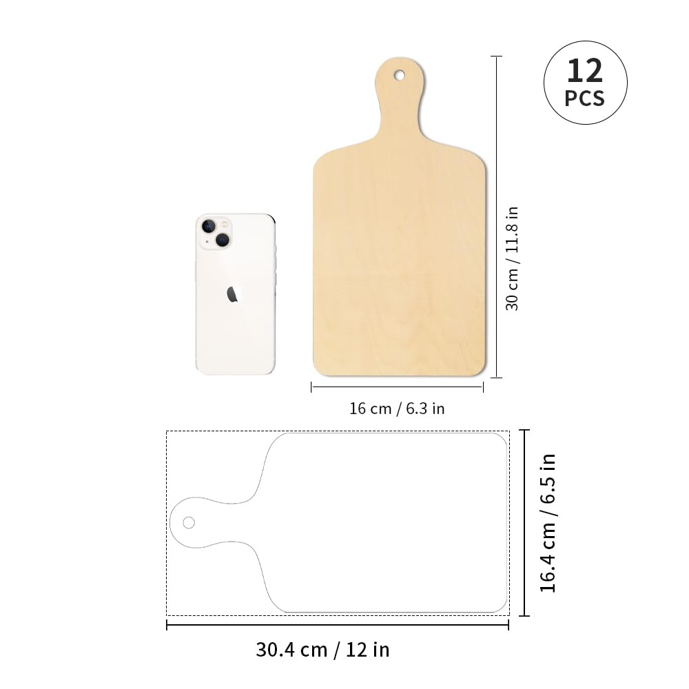 PYD Life 12 Pack Plywood Sublimation Cutting Board Blanks with Handle 11.8 x 6.3 Inch,Rectangle Wood Chopping Board for Sublimation DIY Craft Christmas Thanksgiving Home Kitchen Decor PYD Life