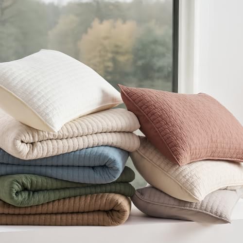 EVERGRACE Cross Stitch Pre-Washed Cotton Quilt Bedding Set King Size, Oversized 3 Pieces Lightweight Bedspread Coverlet for All Season, with 2 Matching Shams, Olive Green,108"x96" EVERGRACEHOME