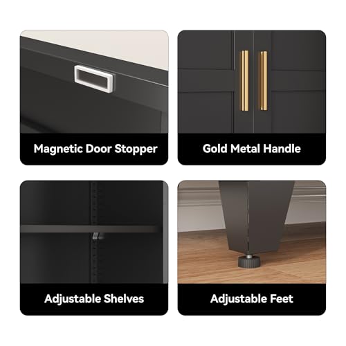 COFaR 61" Metal Pantry Cabinet in Black, Modern Storage Cabinet with Adjustable Shelves, Sturdy Metal Cupboard for Kitchen, Office, Living Room & Bathroom Organization COFaR
