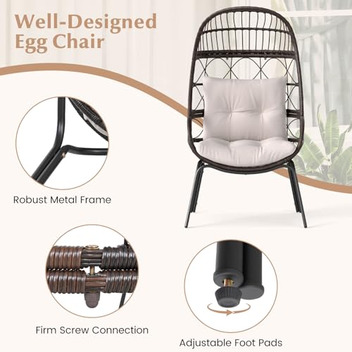 Tangkula Narrow Wicker Egg Chair Outdoor, Patio Rattan Lounge Basket with Seat & Back Cushions, Metal Indoor Outdoor Leisure Sofa Cocoon Chair for Bedroom, Backyard, Balcony, 400 lbs Max Load Tangkula