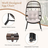 Tangkula Narrow Wicker Egg Chair Outdoor, Patio Rattan Lounge Basket with Seat & Back Cushions, Metal Indoor Outdoor Leisure Sofa Cocoon Chair for Bedroom, Backyard, Balcony, 400 lbs Max Load Tangkula