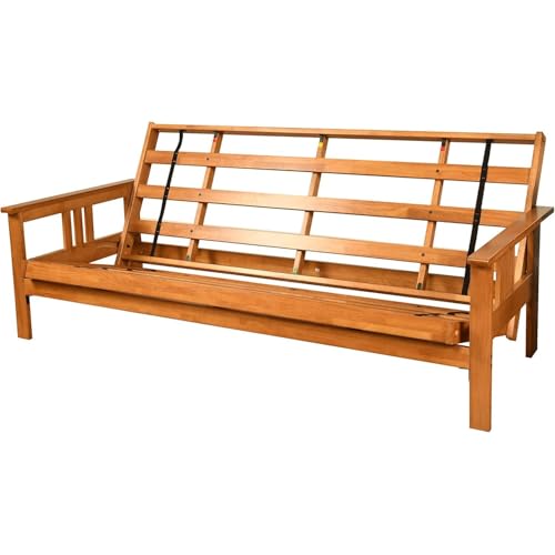 HomeStock Wood Futon Frame Queen Size - Classic Style Sofa Bed with Mission Arms Frame Only/Butternut HomeStock