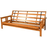 HomeStock Wood Futon Frame Queen Size - Classic Style Sofa Bed with Mission Arms Frame Only/Butternut HomeStock