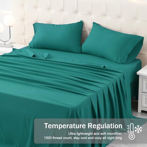 MICORAL Full Bed Sheets Set, Soft Breathable Bedding Sheet Set, Sheets Set with 16" Deep Pocket Design (4 Pieces, Full, Turquoise) MICORAL