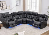 Comfort Stretch Power Recliner Sectional Sofa Couches with Bass Speakers for Living Room, Faux Leather Reclining Corner Sectionals Sofa Couch Sets with LED Light, Electric Theater Recliners Home,Black
