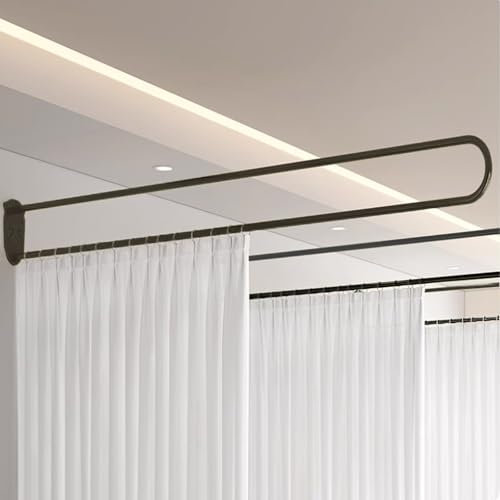 Hanging Room Divider Curtain Rod U Shaped Wall Divider for Privacy Separation Modern Room Separator Curtain Track Metal Space Divider for Bedroom, Fitting Room and Beauty Salon Privacy (Black) Generic