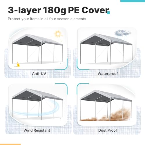 ADVANCE OUTDOOR 10x15 ft Heavy Duty Carport Potable Car Canopy Garage Party Tent Boat Shelter, Adjustable Height from 9.5 ft to 11 ft, Gray ADVANCE OUTDOOR