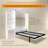 Harper & Bright Designs Full Size Murphy Bed, Morden Full Vertical Murphy Bed Frame with Shelf and Drawers, Wall Bed Hidden Bed Gas Struts, White Harper & Bright Designs