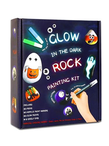 JULEASEL Halloween Rock Painting Kit, Glow in The Dark Rock Craft Paint Kits, Arts and Crafts for Kids Ages 6-12, Halloween DIY Crafts for Girls & Boys with Mess-Free Paint Pens Markers - WoodArtSupply