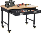 60" Adjustable Workbench with Power Outlet, Heavy Duty 2000 LBS Load Solid Hardwood Garage Work Table for Workshop, Office, Garage, Home with Wheels EcoSummer