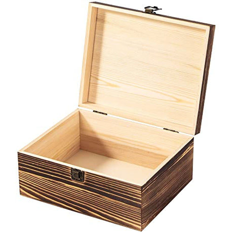 Useekoo Vintage Wooden Storage Box Container with Hinged Lid Front Clasp, 9.4'' x 7.7'' x 4.3 Large Keepsake Box, Rustic Wood Boxes for Crafts Art Useekoo