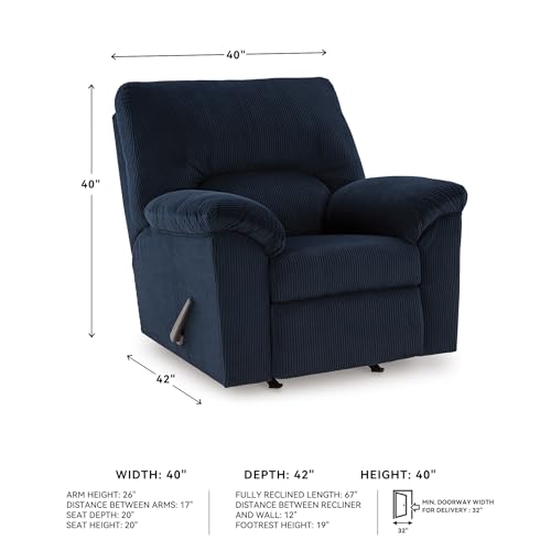Signature Design by Ashley SimpleJoy Casual Rocker Recliner with Pillow-Top Armrest, Dark Blue