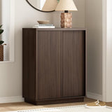 WINWY Fluted Shoe Cabinet with Sliding Door, 6-Tier Large Hidden Storage Organizer Modern Shoe Rack with Adjustable Shelves, Mid Century Freestanding Wooden Shoe Storage Cabinet for Entryway,Walnut WINWY