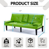 Klwenas Maec Green Futon Couch & Convertible Futon Sofa Bed for Small Space, 67" Loveseat Couches with Removable Armrests & 2 Cup Holders for Living Room Bedroom Dorm Apartment, Easy Assemble (Green) Klwenas Maec
