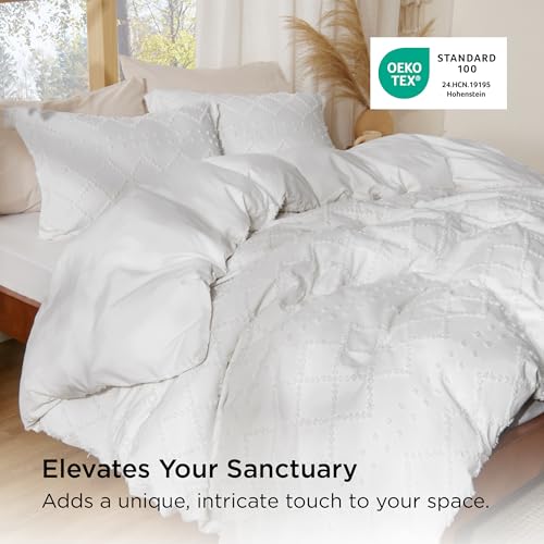 Bedsure Boho Duvet Cover Queen Size - White Breathable & Soft Boho Bedding, Machine Washable Comforter Cover for All Seasons, Includes 1 Duvet Cover 90"x90" with 2 Pillow Shams & Zipper Closure Bedsure