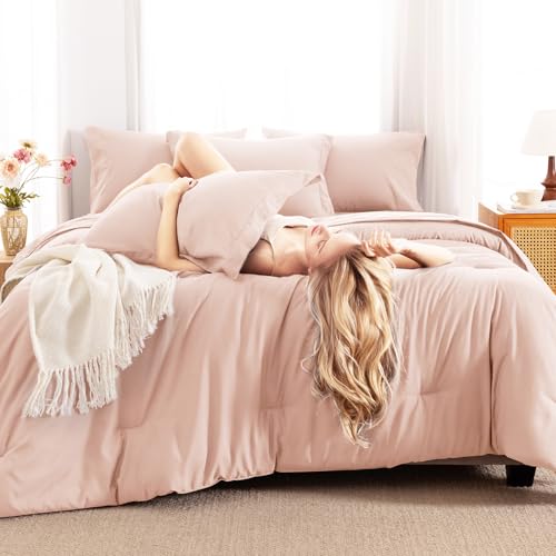 CozyLux Full Size Comforter Sets Blush Pink, 7 Pieces Bed in a Bag Full Comforter Set with Sheets, Luxury Bedding Set with Down Alternative Comforter, Fitted Sheet, Flat Sheet, Pillowcases & Shams CozyLux