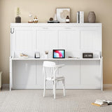 Queen Size Murphy Bed with Desk,Solid Wood Cabinet Wall Bed with Hydraulic Design,Space-Saving Folding Beds for Small Apartment Guest Room Home Office,No Box Spring Needed,White Harper & Bright Designs