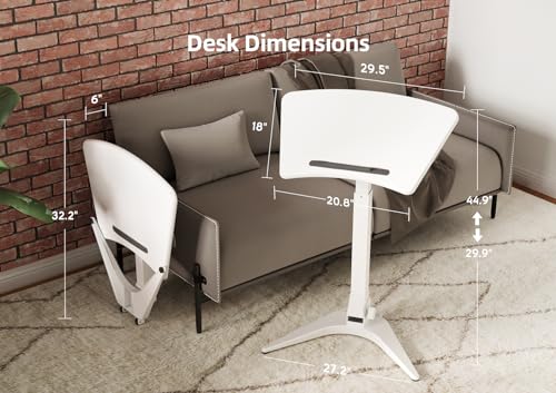 Claiks Mobile Standing Desk, Portable Rolling Workstation With Wheels, Pneumatic Height Adjustable Sit-Stand With 90 Tiltable, Foldable Non-Slip Computer Stand, White Claiks