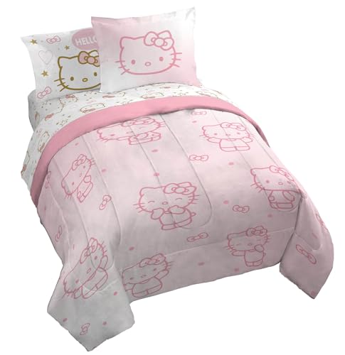 Jay Franco Hello Kitty Queen Comforter Set - 7 Piece Bedding Includes Sheet Set & Pillow Covers - Super Soft Pink Bedding Jay Franco