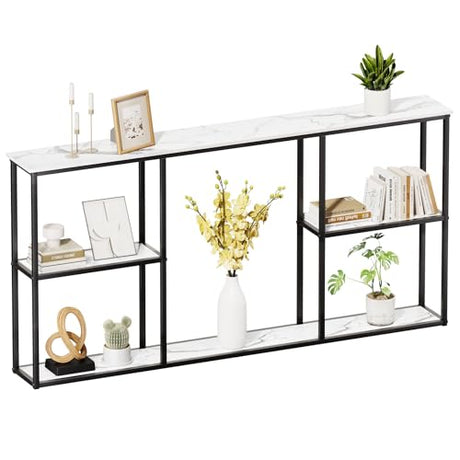 WOHOMO Console Table,Small Modern Entryway Table for Entry,3-Tier Long Sofa Table Behind Couch for Living Room,Entrance,White Marble(63 inch) WOHOMO