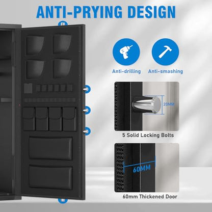 15-20 Gun Safe, Large Fingerprint Gun Safe for Rifles and Pistols, Unassembled Gun Cabinet with Adjustable Shelf & Gun Rack, Gun Safe for Home and Shotgun, Gun Cabinet with Mute Function & Dual Alarm