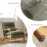 INZOY Mid Century Modern Accent Chair with Wood Frame, Upholstered Reading Armchair with Waist Cushion, Double Padded Accent Chair, Side Chair for Living Room Bedroom Office, Easy Assembly, Green INZOY