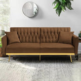 ACMEASE 70” Velvet Futon Sofa Bed with 2 Pillows and Adjustable Armrests, Convertible Sleeper Bed W/Adjustable Backrests, Modern Loveseat for Living Room, Bedroom, Brown ACMEASE