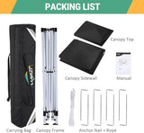 COBIZI 10x10 Pop Up Canopy Tent with 4 Sidewalls Party Tents Waterproof UPF 50+ Commercial Instant Outdoor Events Tent for Parties Markets Backyard, Ropes（10 x 10 ft Black COBIZI