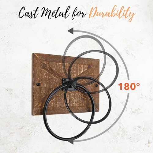 Autumn Alley Farmhouse Hand Towel Ring for Bathroom - Barn Wood Bath Towel Rings Holder - Towel Rings for Bathroom Wall Mounted Decor Mix of Wood, Galvanized Metal & Black Rings Autumn Alley