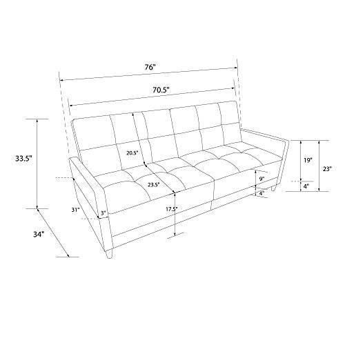 DHP Andora 76 Inch Futon Sofa Bed, Modern Upholstered Couch Sleeper with Button Tufted Back and Seat, Navy