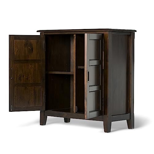 SIMPLIHOME Burlington SOLID WOOD 30 inch Wide Transitional Low Storage Cabinet in Mahogany Brown for the Living Room, Entryway and Family Room