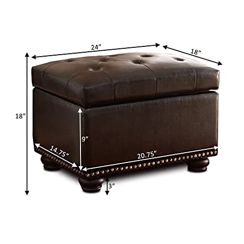 Convenience Concepts Designs4Comfort 5th Avenue Storage Ottoman 24" Contemporary Foot Stool and Seat with Hinged Lid for Living, Dining Room, Office, Den, Dark Espresso Convenience Concepts