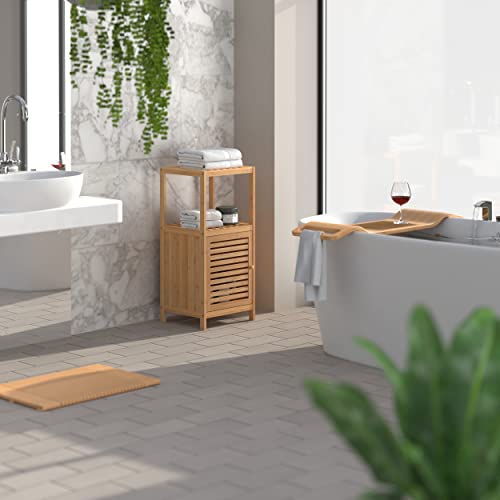 ClosetMaid Bamboo Storage, Freestanding Floor Cabinet with Single Door, 3 Shelves, for Bathroom, Living Room, Slide Table, Natural Finish ClosetMaid