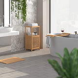 ClosetMaid Bamboo Storage, Freestanding Floor Cabinet with Single Door, 3 Shelves, for Bathroom, Living Room, Slide Table, Natural Finish ClosetMaid