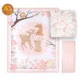 The Peanutshell 3 Piece Baby Crib Bedding Set for Girls - Newborn, Infant & Toddler Nursery Bed Set Decor with Fitted Crib Sheet, Dust Ruffle Comforter - Fairytale Forest The Peanutshell