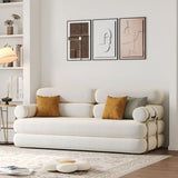 homary Velvet Futon Sofa Bed, 81" Convertible Sleeper Couch with Detachable Bolster Pillows, Stainless Steel Legs, Modern 3-Seater Sofa for Living Room, Apartment & Small Spaces (White) homary