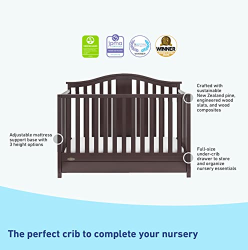 Graco Solano 4-in-1 Convertible Crib with Drawer (Espresso) – GREENGUARD Gold Certified, Crib with Drawer Combo, Includes Full-Size Nursery Storage - WoodArtSupply