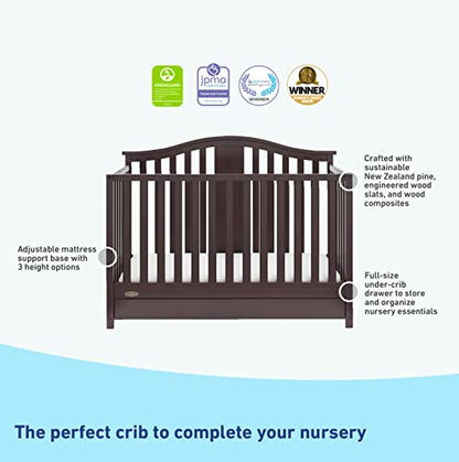 Graco Solano 4-in-1 Convertible Crib with Drawer (Espresso) – GREENGUARD Gold Certified, Crib with Drawer Combo, Includes Full-Size Nursery Storage - WoodArtSupply