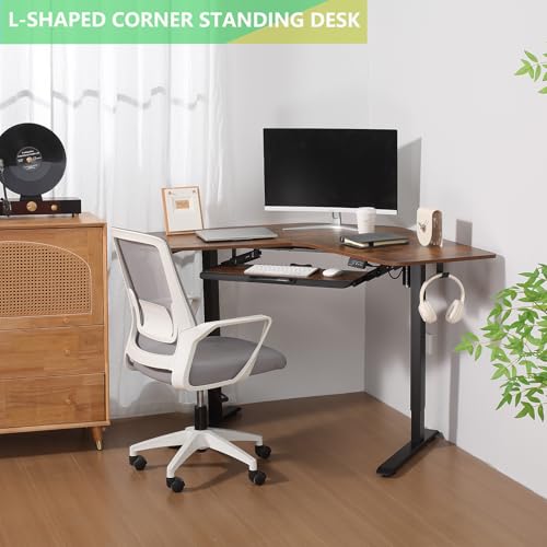 ETHU Electric L-Shape Standing Desk with Keyboard Tray, Height Adjustable 29-42 inches, Modern Style, Brown, For Home Office, Gaming, Work ETHU