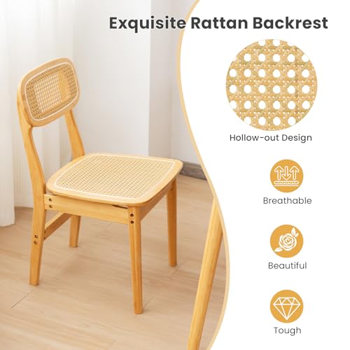 Giantex Rattan Dining Chairs Set of 2, Boho Cane Kitchen Chairs, Max Load 300 Lbs, Bamboo Armless Dining Room Chairs - WoodArtSupply