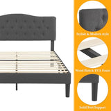 VECELO Full Size Bed Frame Upholstered Platform with Tufted Adjustable Headboard/Mattress Foundation Wood Slat Support/Easy Assembly,Grey VECELO