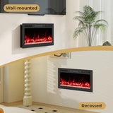COSTWAY Smart WiFi Electric Fireplace 36-inch Wide, Work with Alexa & Google Assistant, 750W/1500W Wall Mounted & Recessed Heater with Remote/APP Control, 12 Flame & Ember Bed Colors, 12H Timer, Black COSTWAY