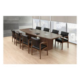 New Walnut Laminate Finish 12ft Modern Conference Table Wood Boat Shaped Square Storage Cube Legs Doors Grommets Desk Base Meeting Room Racetrack Furniture Office Business 142''L x 47-32''W x 29''H WoodArtSupply